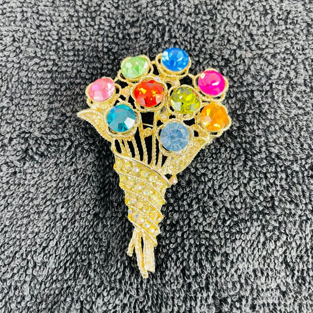 Vintage Rhinestone Flowers Brooch